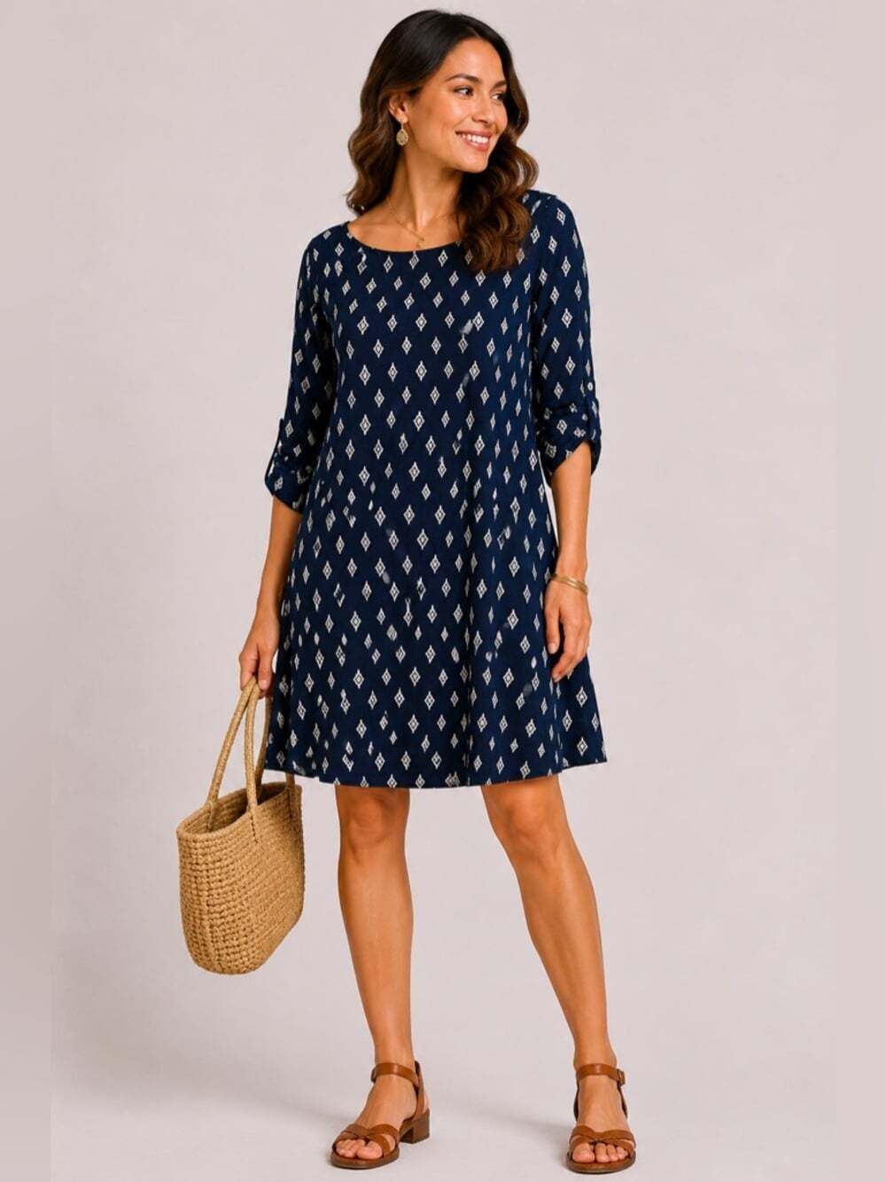 Hatley Blue Geometric Print Long Sleeve Dress Size Large Patterned Fall Casual